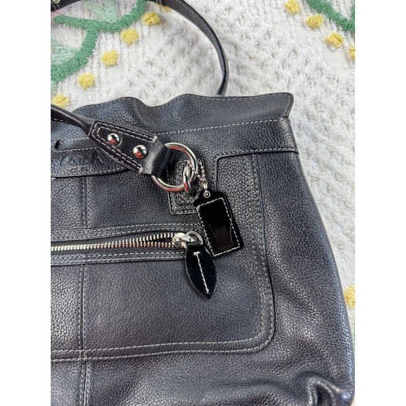 Coach Black Leather Shoulder Tote Bag Silver Hardware Authentic - Picture 6 of 7